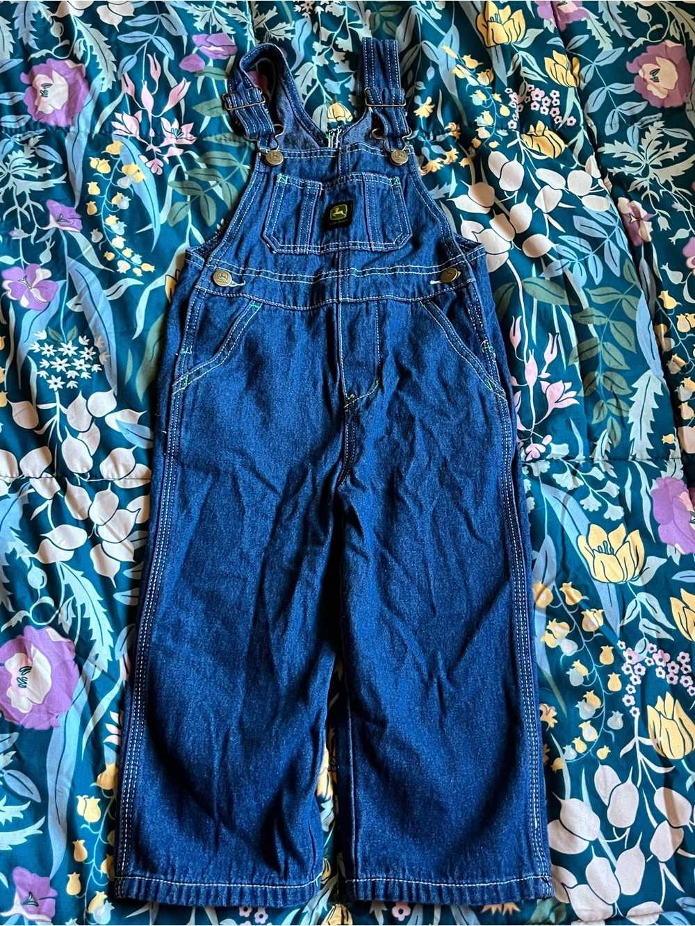 John Deere Dark Blue Denim Kids Overalls with Adjustable Straps Size 3T